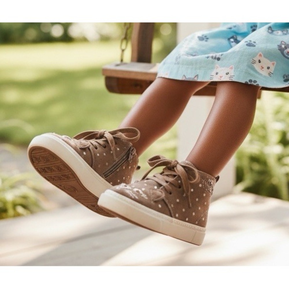 NWT Gap Girls Shoe Size 11 Leather Cat Sneakers Shoes gold polka dot PURRR